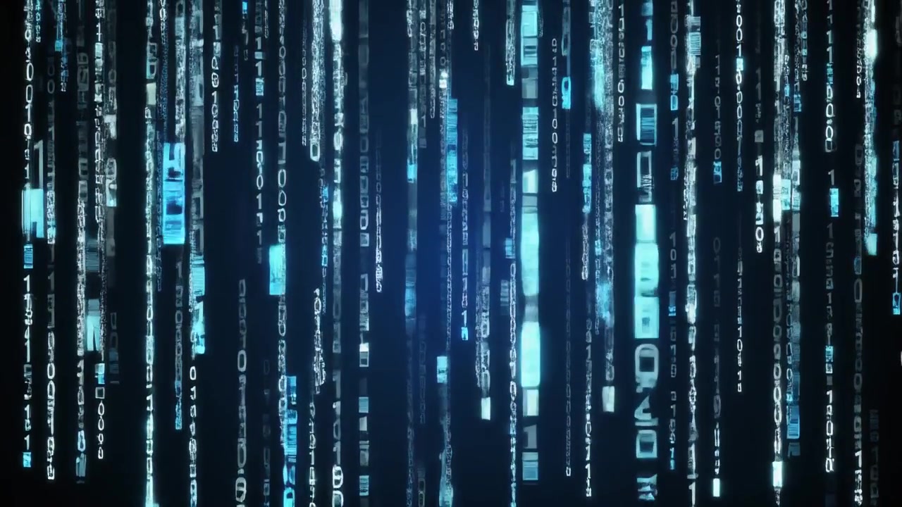 Digital Binary Code Streaming Downward on Dark Background