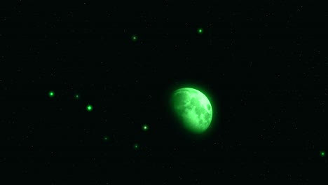 green moon and stars in space