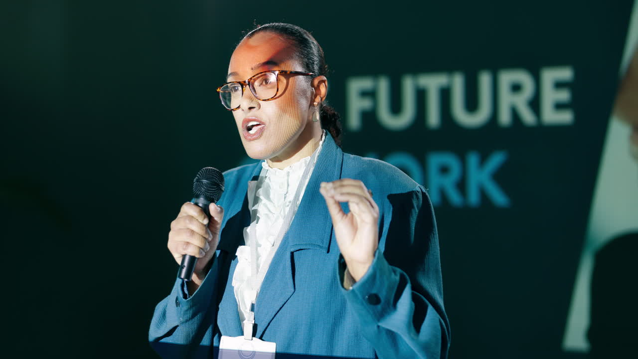 Businesswoman giving a presentation at a conference
