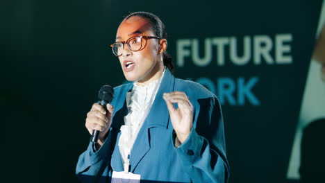 businesswoman giving a presentation at a conference