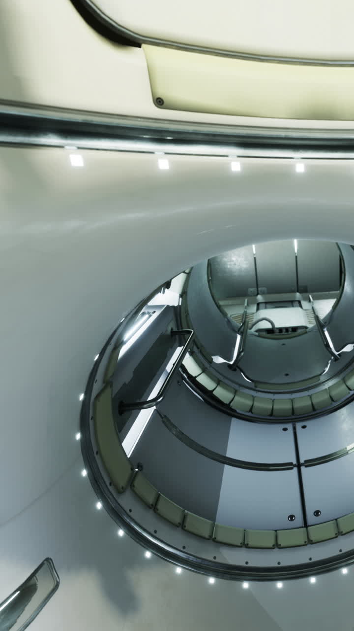 View of the interior of a modern spacecraft at a testing facility in 2023