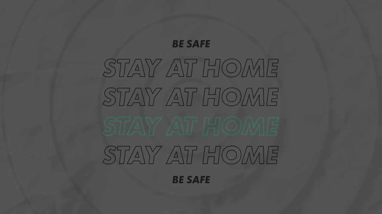 Digital animation of stay at home text against concentric circles on grey background