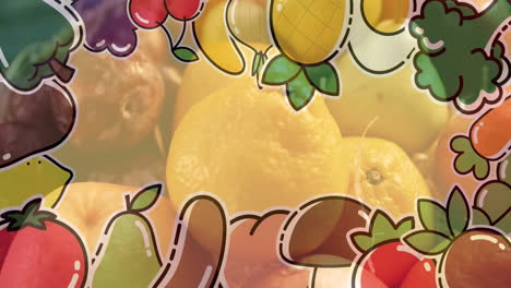 animación de la ilustración con frutas y verduras sobre limones frescos