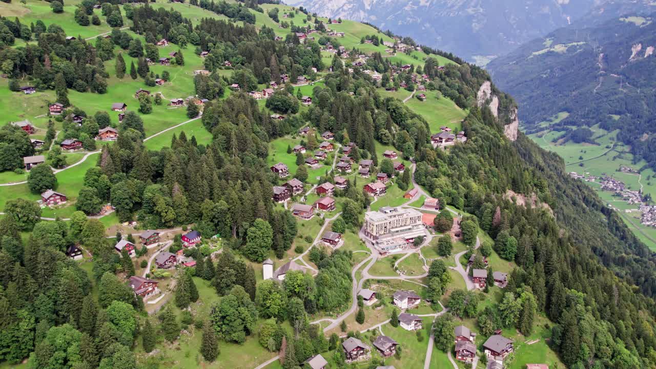Manor house living uphill at Braunwald Glarnerland Switzerland aerial