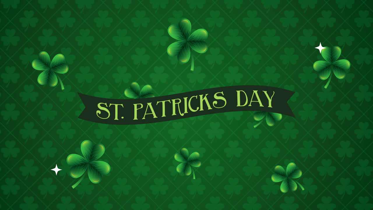 tarjeta animada del día de san patricio con letras y tréboles