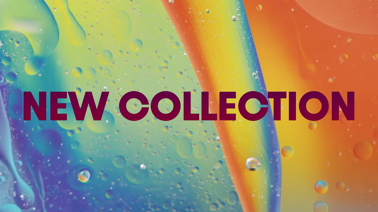 추상적인 액체 패턴 배경 위에 새로운 컬렉션 텍스트의 애니메이션