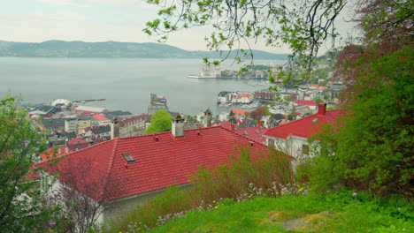 sandviken in bergen seen from a beautiful viewpoint in fjellveien