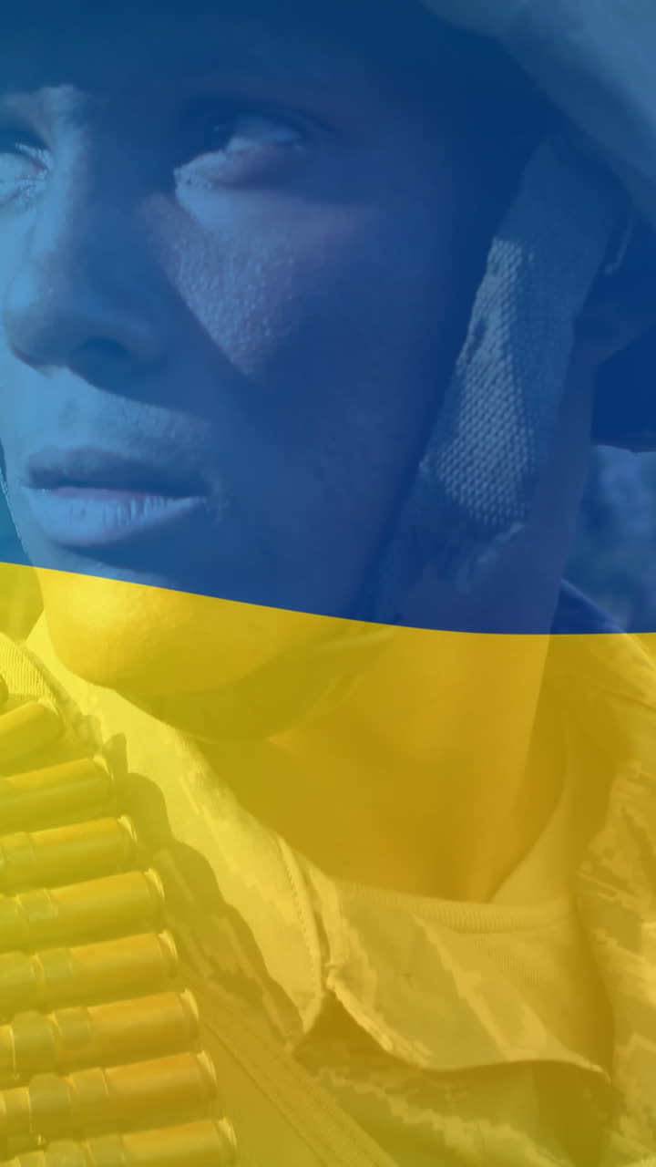 우크라이나  ⁇ 발 위에 무기를 들고 있는 두 인종의 군인의 애니메이션