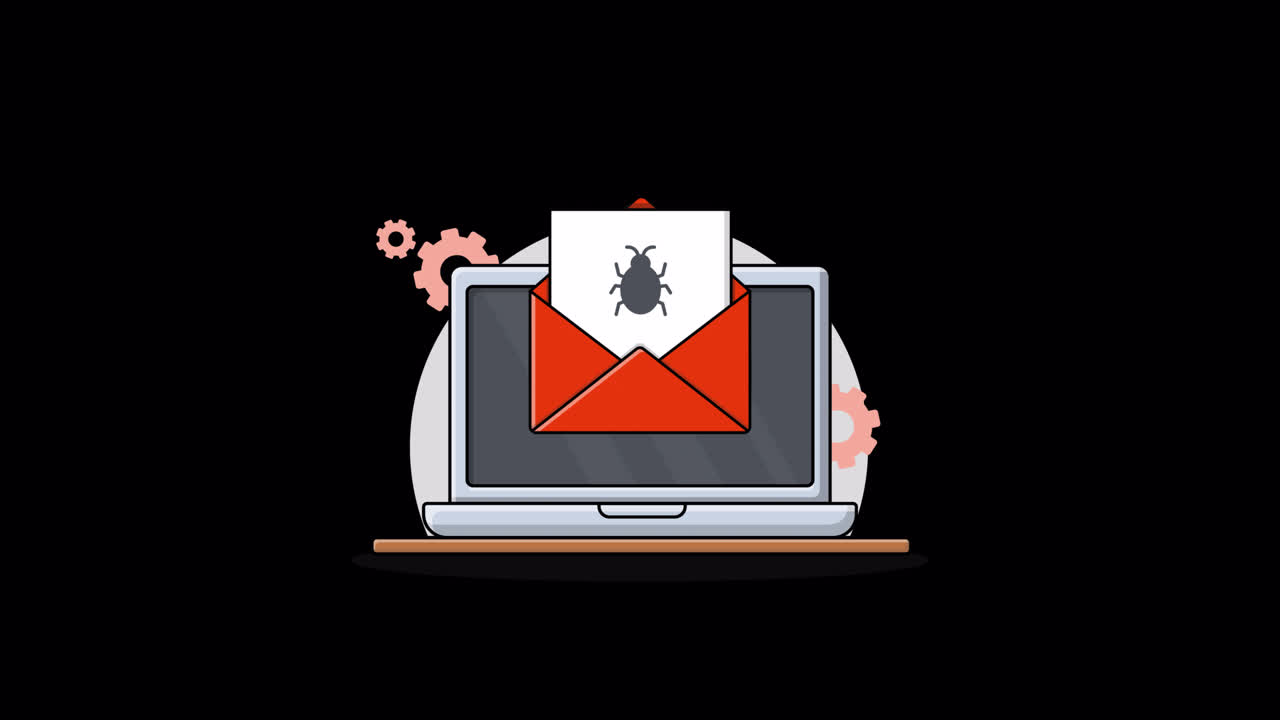 Animated Laptop Displaying Email with Virus Warning