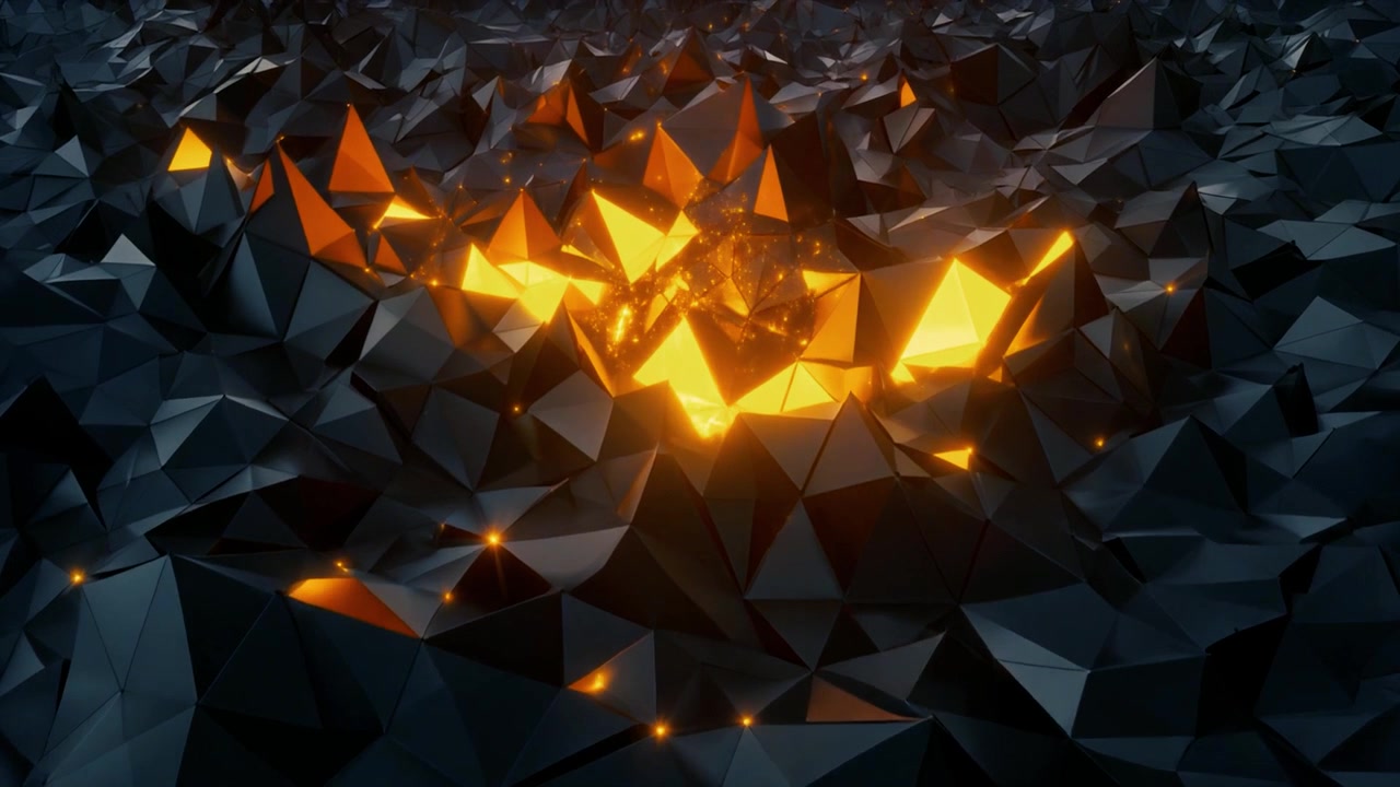 Abstract Geometric Surface with Glowing Orange Light Pulsing