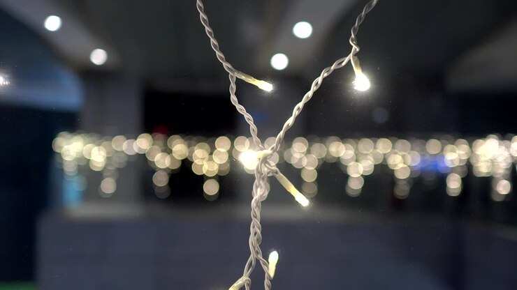 Christmas decorations in the Department store. LED bulbs. The subject is in the middle.