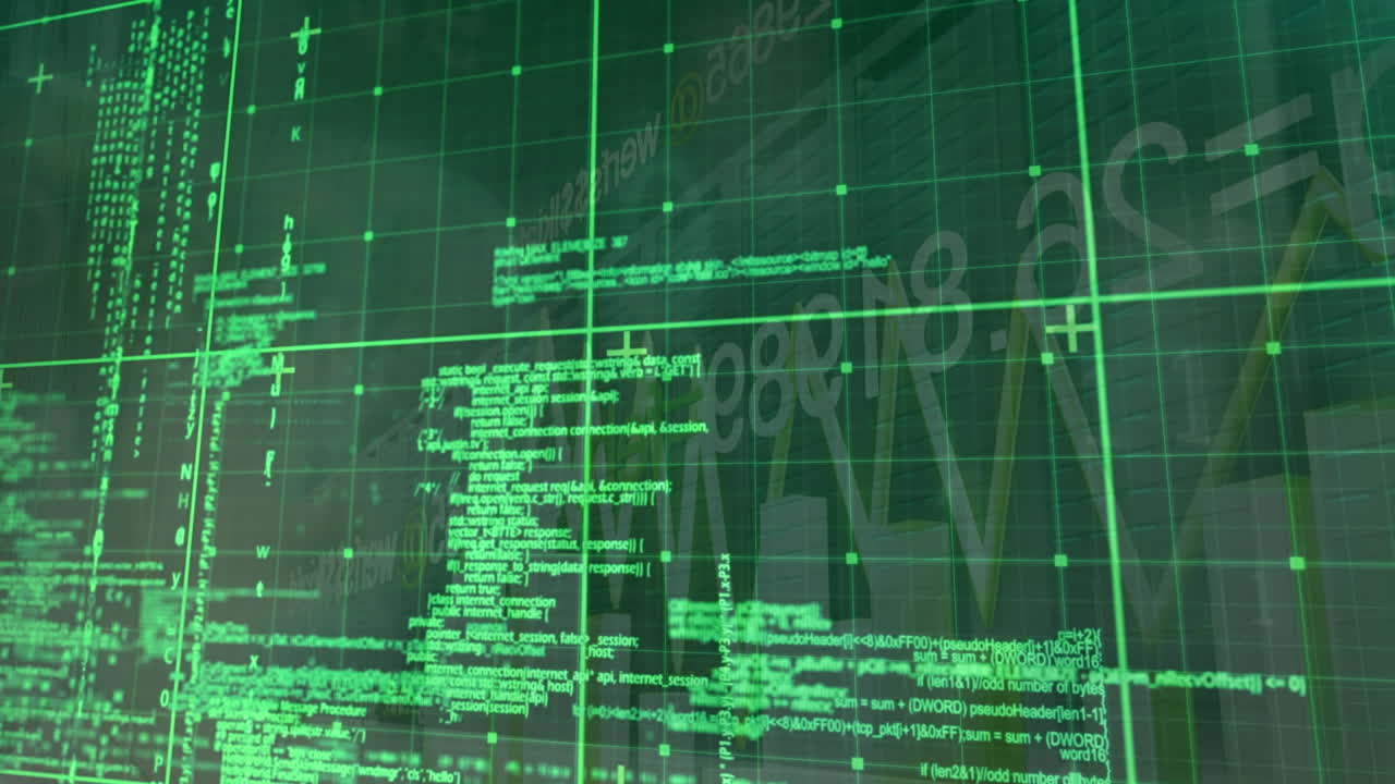 animación de datos y procesamiento de gráficos en pantalla digital verde