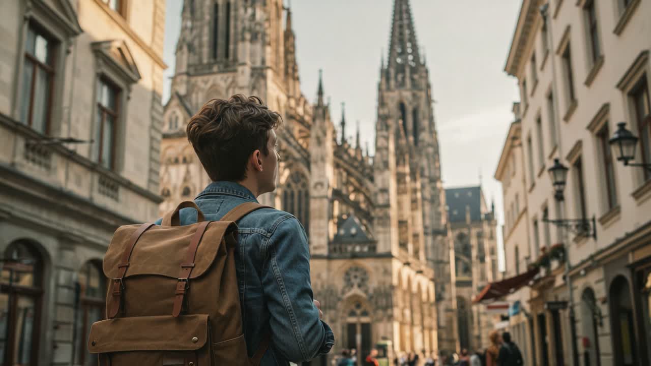 A Traveler's Journey Through Historic Streets: Exploring the Architectural Wonders of a Grand Cathedral and Its Surroundings