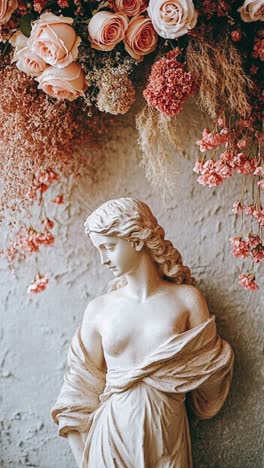 classical statue decorated with flowers