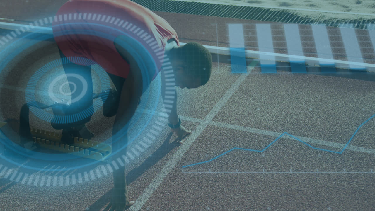 아프리카계 미국인 장애인 남자의 러닝 블레이드 훈련에 대한 디지털 데이터의 애니메이션