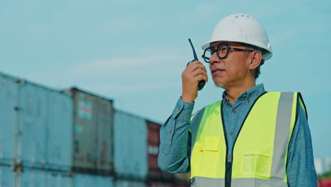 engineer communicating at port