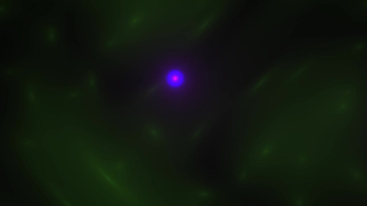 Sfondo animato astratto con sfere viola luminose e onde liquide verde scuro