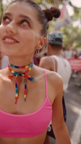 happy woman at pride parade