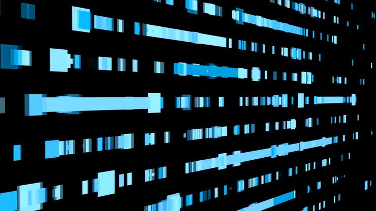 Technological background with fast motion of rectangles. Abstract blue backdrop