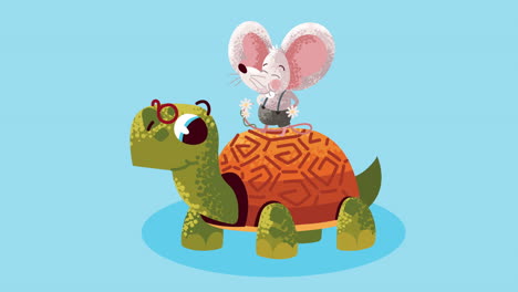 funny turtle and mouse characters animation