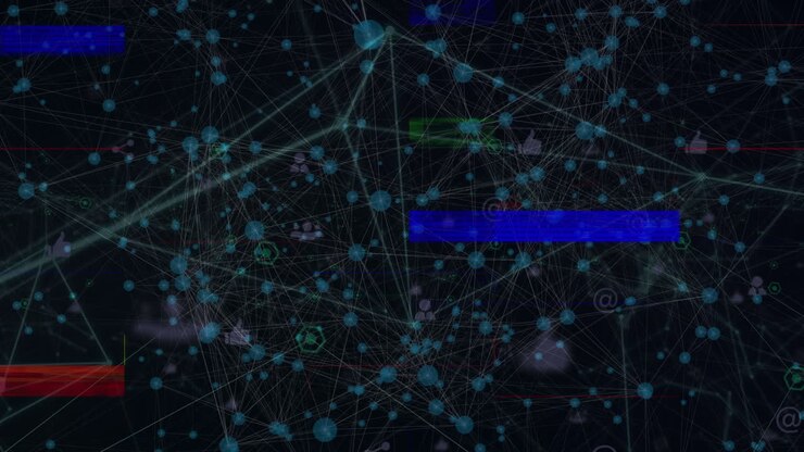 Animation of data processing on black background