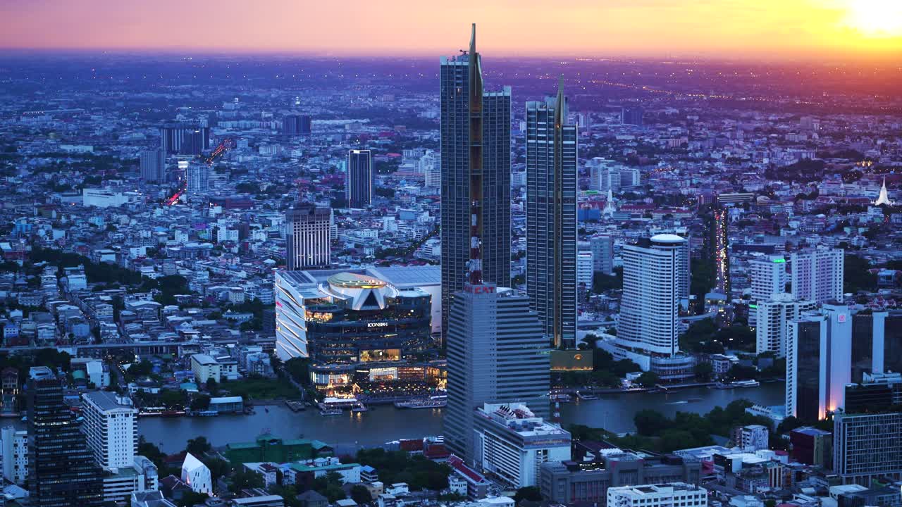 vista panorámica de la hora azul del paisaje urbano de bangkok