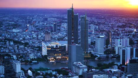 panoramic blue hour view of bangkok's cityscape