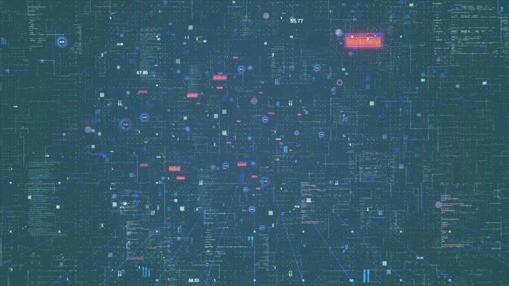 Digital code background loop - Fly through abstract 3D rendering of a scientific technology data binary code network conveying connectivity