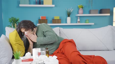 young man suffering from illness.