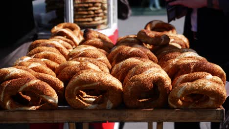 a tray of freshly baked turkish simit