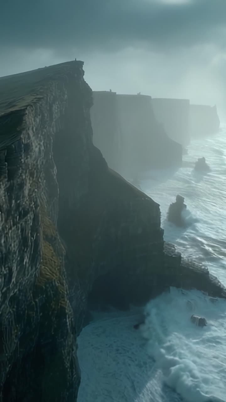 Majestic Cliffs Meeting the Sea: A Captivating View of Rugged Coastlines Under Dramatic Skies with Powerful Waves Crashing Along the Shoreline