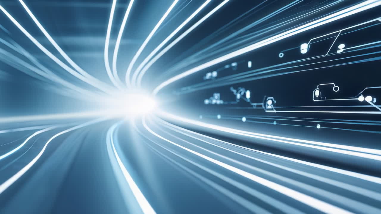 High-Speed Digital Data Flow through a Futuristic Tunnel
