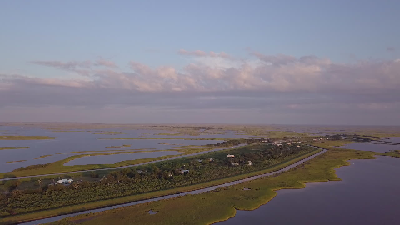 Aerial rise up of Isle de Jean Charles, Louisiana