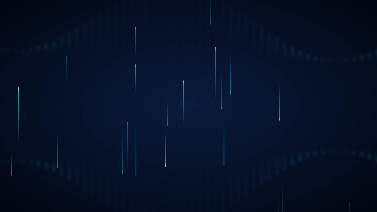 Abstract Digital Background with Falling Light Streaks and Wavy Particles