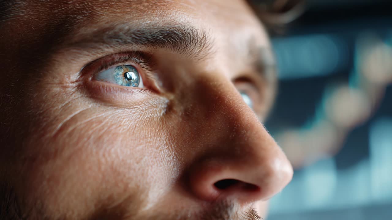 A Close-Up of an Individual's Intense Gaze Capturing the Intricacies of Emotion, Knowledge, and Focus as Light Reflects Off Their Piercing Blue Eyes in a Moment of Contemplation and Insight