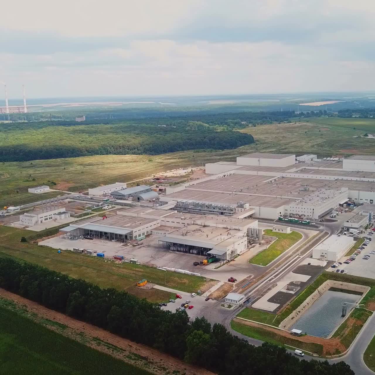 Aerial view of a large modern industrial complex. Manufacturing plant