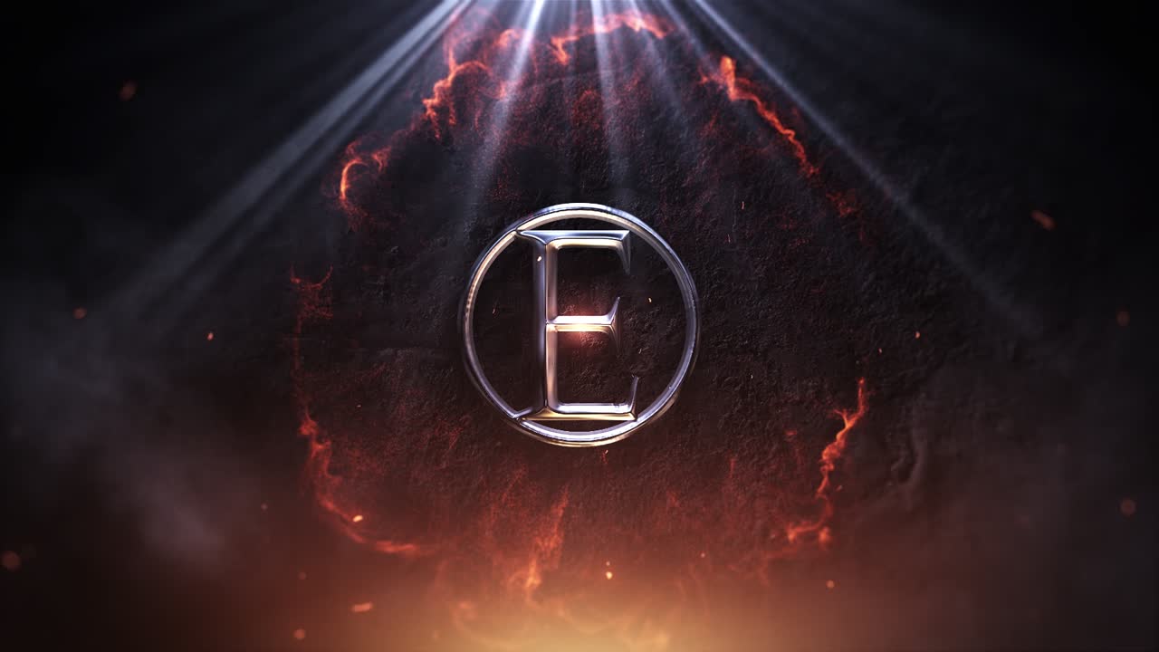 Flammende eksplosion afslører metallisk E-logo