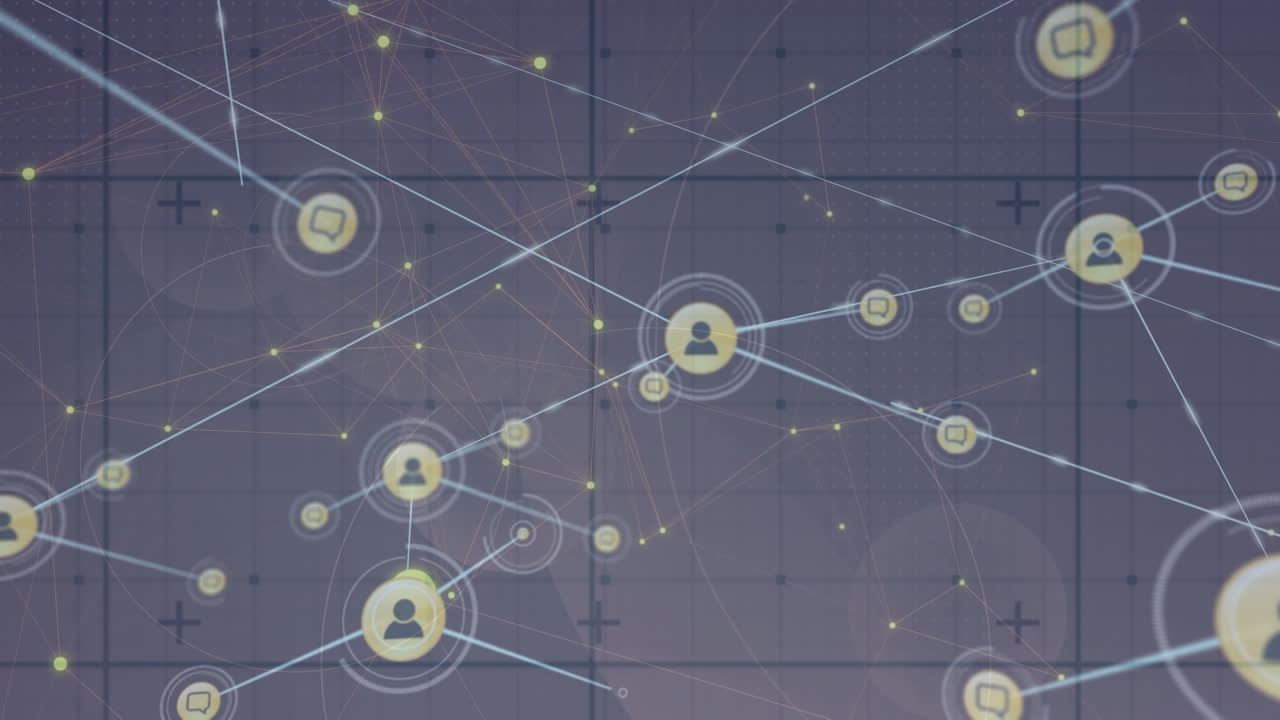 Animation of network of connections with people icons over grid