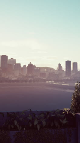 city skyline at sunrise