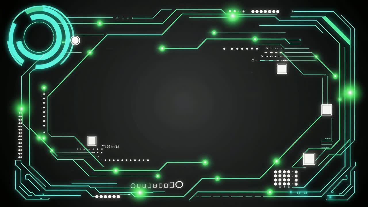 Abstract Technology Background with Glowing Green Digital Frame