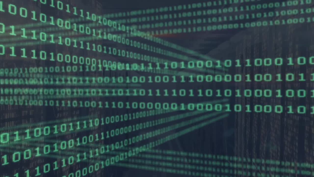 Animation of green binary code on black background