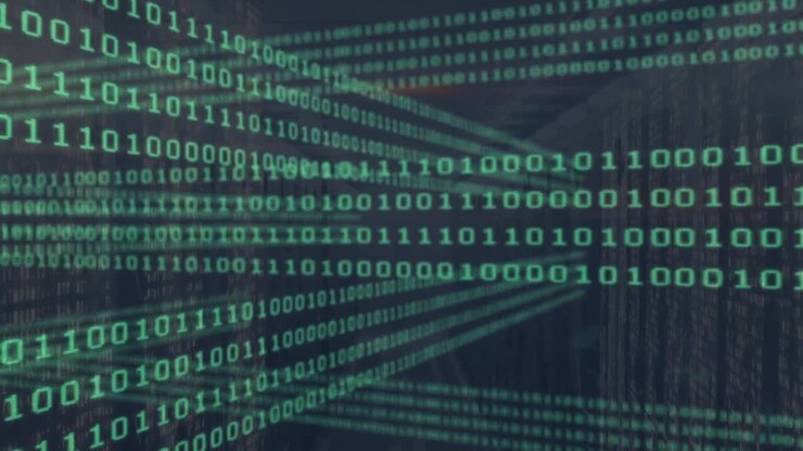 Animation of green binary code on black background