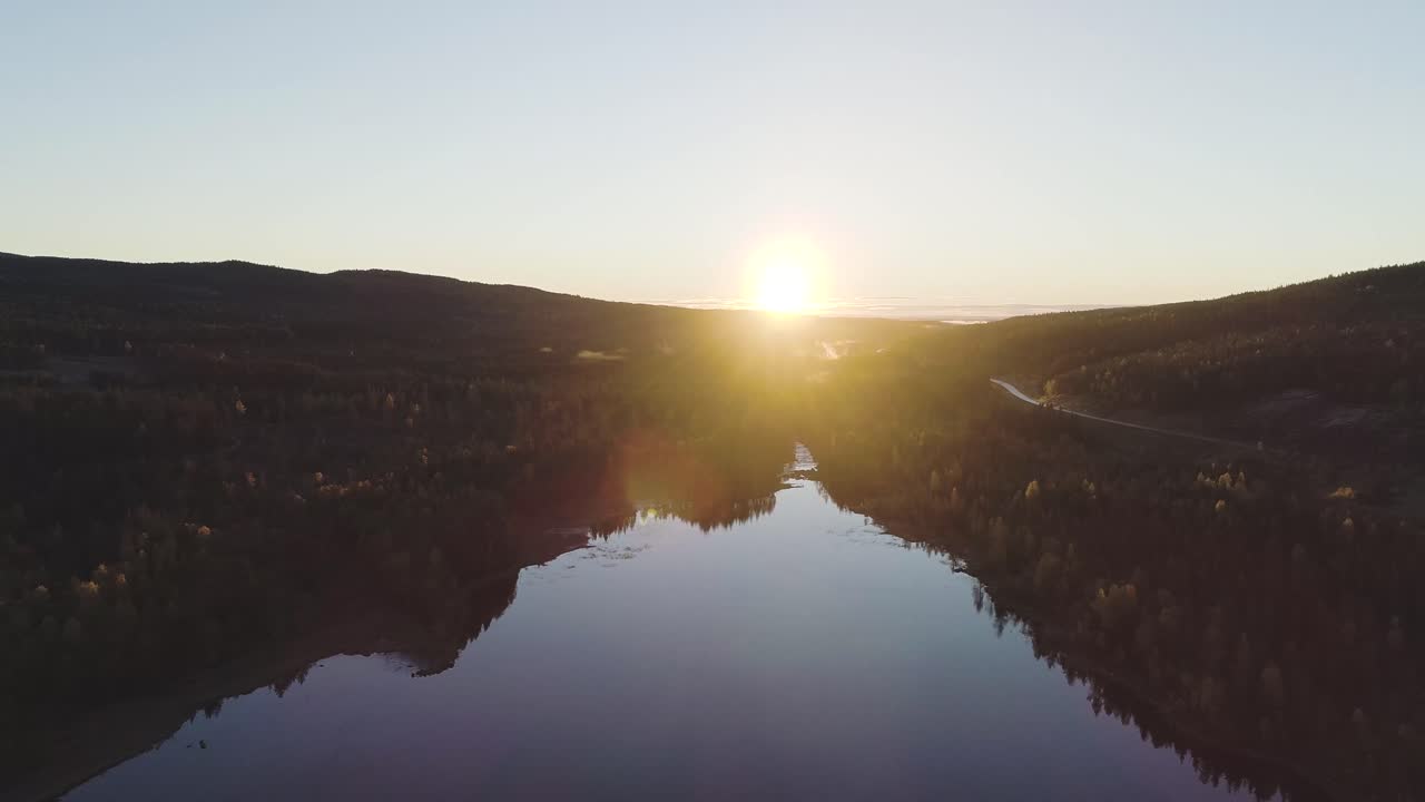 Sunrise lakelife in Norway, filmed with a drone