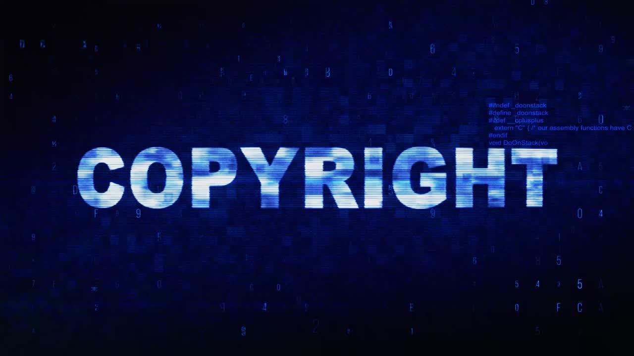 Copyright text digital noise twitch and glitch effect tv screen loop animation background login and