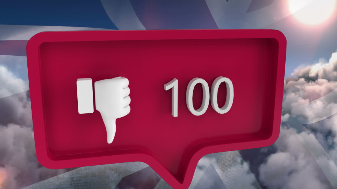 animación de un icono similar con números en la burbuja de habla con la bandera del reino unido