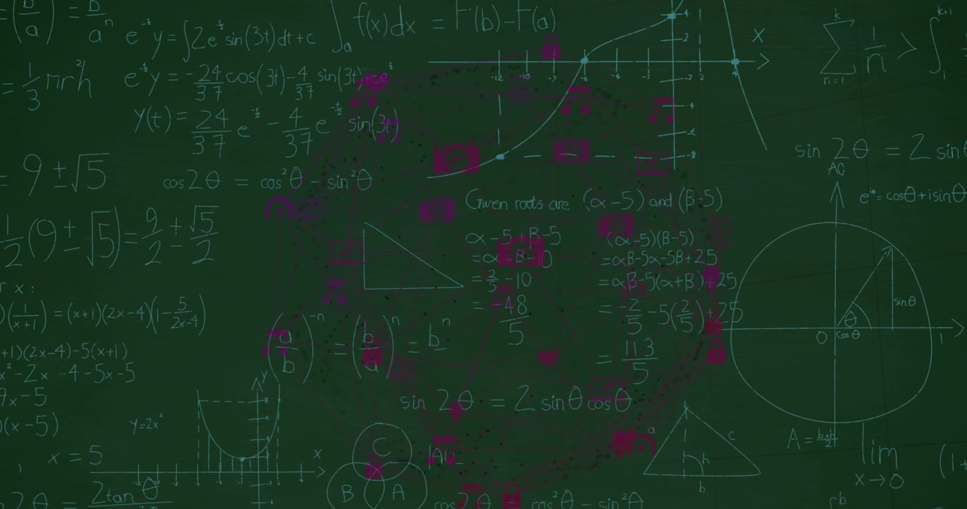 Animation of mathematical equations over grey background