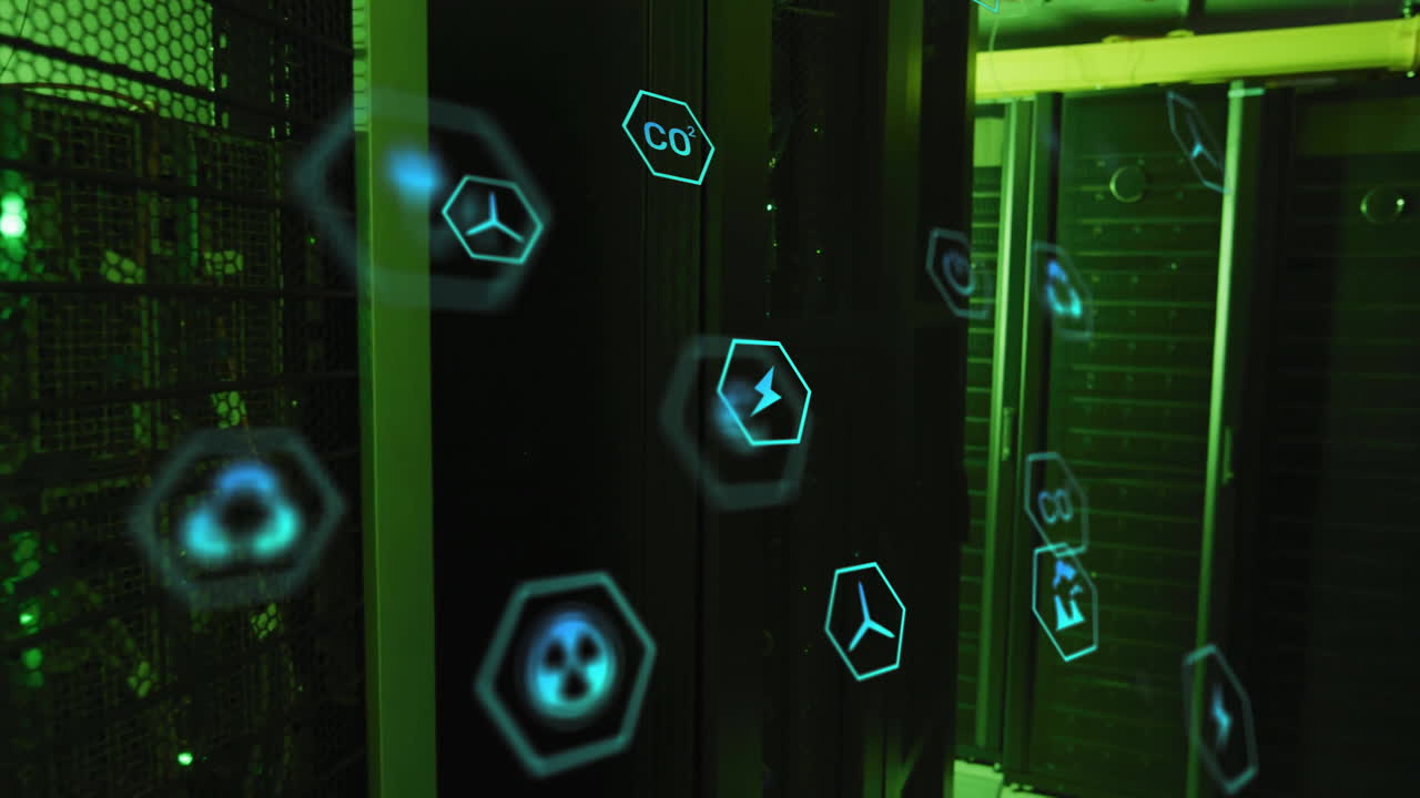 animación de iconos de ecología en la sala del servidor