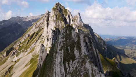 slow pan up flyover above schafler ridge appenzell, swizterland during the day in summer