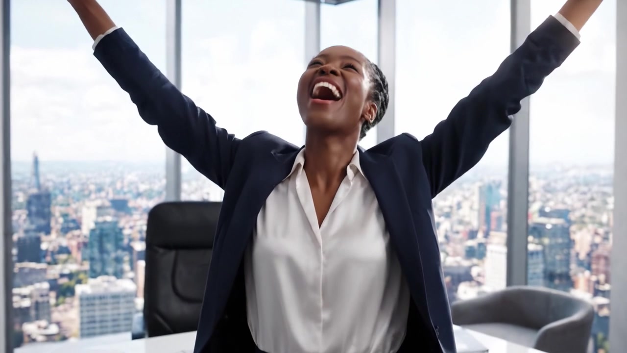 Professional Woman Working in Modern Office with a View: A Showcase of Empowerment and Confidence in the Business Environment