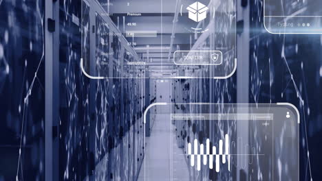 Animation overlaying transaction details on digital interface in data center servers
